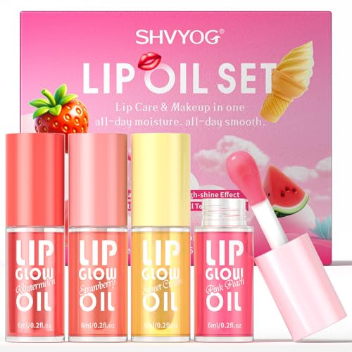 4-teiliges Lippenpflege-Set mit fruchtigen Aromen, ideal für trockene und rissige Lippen. Pflegender, getönter Lipgloss für ein glänzendes Finish, nicht klebrige Formel, langanhaltend frisch