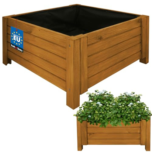 KOTARBAU® Blumenkasten - 60 x 60 x 30 cm - Pflanzkasten mit Vlies - Pflanzkübel groß außen - Balkon Sichtschutz - Blumenkästen für Garten & Terrasse - Blumenkübel aus Kiefernholz - Eiche