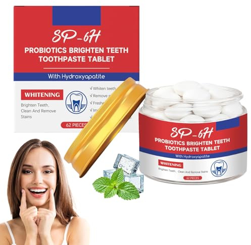Sp6 Zahnpasta Tabletten Zahnpasta Tabletten, Whitening Hydroxylapatit Pulver Zahnputztabletten, Unterstützt Remineralisierung – Fluoridfrei, Frischer Geschmack, Reisegröße 62 Stück