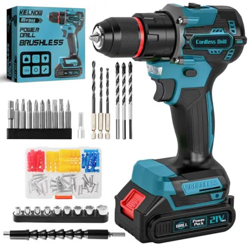 Drill, Cordless Brushless Hammer Drill and Screwdriver Set, 87PCS Accessories 2.0Ah 10mm 60N.m, 2 Speed 25+3 Electric Screwdriver, Power Impact Combi Battery Hand Drills Tool for Home Repair Men Gift