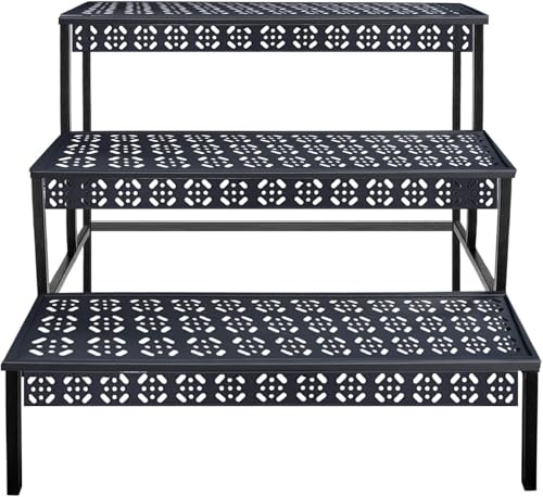 Garden 4 you 3 Tier Metal Plant Stand - Rectangular Stair Style Ladder Rack, Heavy Duty Indoor Outdoor Flower Pot Display Organizer for Home Garden Patio Balcony