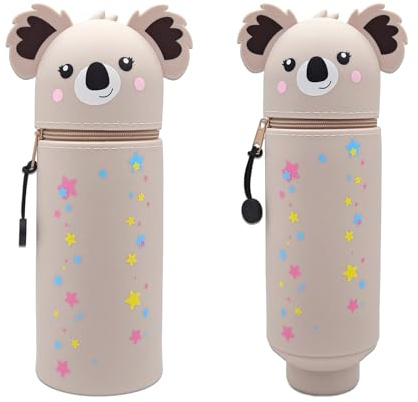 BSITSSS Federmäppchen Koala,2-in-1 Silikon Mäppchen mit Reißverschluss | Koala Stiftemäppchen 2-in-1,Kawaii Silikon Federmappe,Tischstifthalter Federtasche für Stifte Buntstifte Marker Schreibwaren
