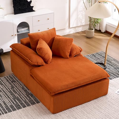 Luscriate Lazy Sofa |46 cm Hohes Relaxsofa ohne Montage, Modernes Cord-Sofa mit Weichen Gepolsterten Armlehnen, Indoor Loungesessel für Wohnzimmer, Leseecke & Büro, Cloud Design (Orange, 1-Sitzer)