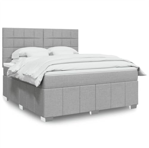 Owoxanthellate Owox 180x200 Boxspringbett hellgrau, Matratze & Lattenrost, Taschenfederkern, höhenverstellbares Kopfteil, polyesterbezogen, platzsparend
