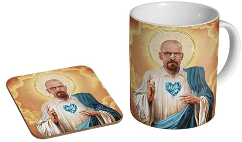 mugmart Bryan Cranston Heisenberg Holy Funny - Ceramic Coffee Mug + Coaster Gift Set - Breaking Bad Fan Coffee Cup Gift