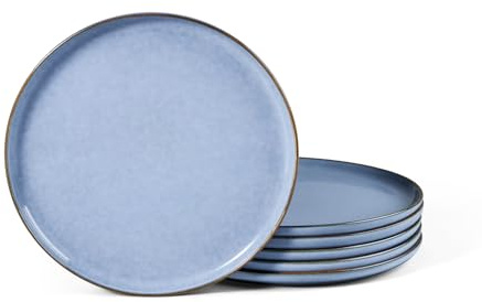 HaWare Dessert Plates Set of 6, 8 Inch Reactive Glaze Dinnerware Plates for Home Restaurant, Small Round Ceramic Plate, Chip and Scratch Resistant, Microwave & Dishwasher Safe, Myosotis Blue