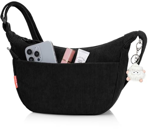 Captain Blues Umhängetasche Damen, Crossbody Bag Damen, Cord Tasche Damen, Halbmond Tasche Damen mit Reißverschluss, verstellbarem Schultergurt und Baumwollfutter für Alltag, Arbeit, Reisen