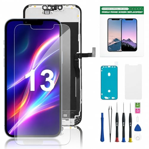 Hoonyer LCD Display Ersatz Set für iPhone 13, 3D Touch Bildschirm mit Rahmen & Digitizer, inkl. Reparaturwerkzeug