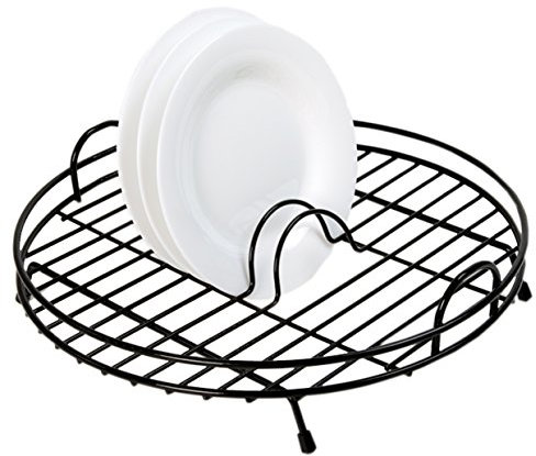 Delfinware Round Dish Drainer with Handles – 36.4 x 36.1 x 10cm – Black (Made in UK)