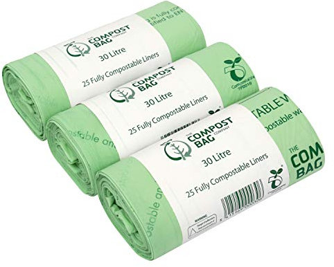 30 Litre x 75 Bags Compostable Bags - Compost Bag Kerbside Food Waste Caddy Liners - EN 13432 - Compost Bag 30L Bin Bags with Home Composting Guide