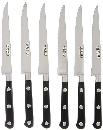 Richardson Sheffield SABATIER TROMPETTE Steakmesser-Set, 6 x Steak-Messer, silber, gehärteter, rostfreier Klingenstahl, spülmaschinenfest, Steakbesteck, Pizzabesteck, Essbesteck