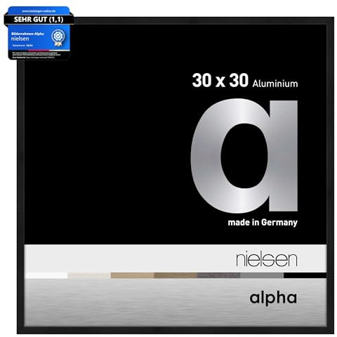 nielsen Bilderrahmen, 30 x 30 cm, Aluminium, Schwarz matt, Rahmen zum Aufhängen im Hoch- & Querformat, Echtglas, Alpha
