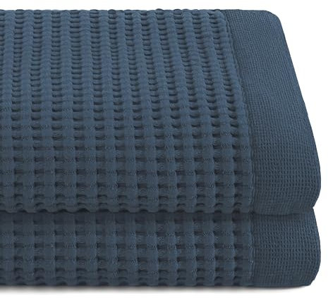 Gilden Tree 100% natürliche Baumwolle Gitter Waffelmuster Badetuch Set von 2 Moderner Stil Midnight Blue