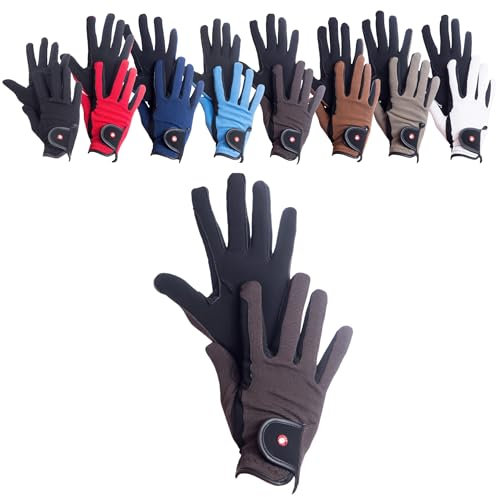 RL24 - Reithandschuhe Kinder Professional Nubuk | Handschuhe zum Reiten | Reiterhandschuhe mit Magic-Lederimitat | robust, rutschfest & atmungsaktiv | Reitzubehör in Schwarz/Dunkelgrau | 12 Jahre