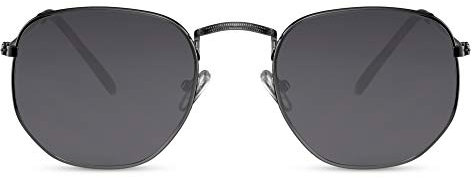 Cheapass Sonnenbrille Schwarz Hexagonal UV-400 Groß Rund Damen Herren