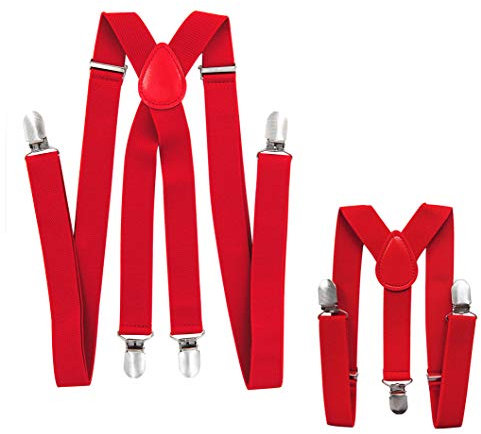 axy Vater-Sohn Partnerlook Hosenträger für Herren-Damen-Kinder (Rot (Herren 2,5cm + Kinder Hosenträger Breit 2,5cm))
