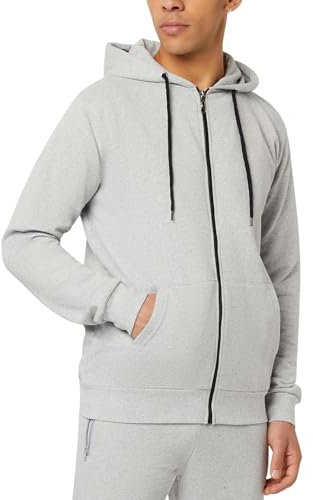 FM London, Felpa da Uomo con Cappuccio e Zip e Fodera in Pile, Grigio, XXL
