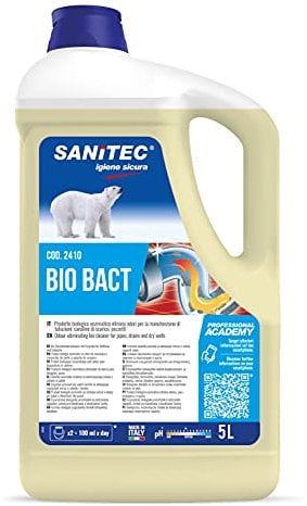 SANITEC igiene sicura Bio Bact Abflussreiniger, 5 kg, Parfümfrei, Flüssig, Entfettung, Ideal für verstopfte Rohre und professionelle Küchen