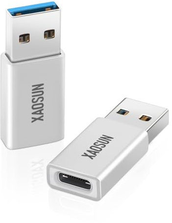 XAOSUN 10Gbps USB C to USB 3.1 Adapter, 100W Fast Charging USB A to Type C Adapter,Compatible with iPhone 17/16 Pro Max/Plus, iPad, MacBook, Samsung Galaxy,Car Charger-2 Pack (Silver)