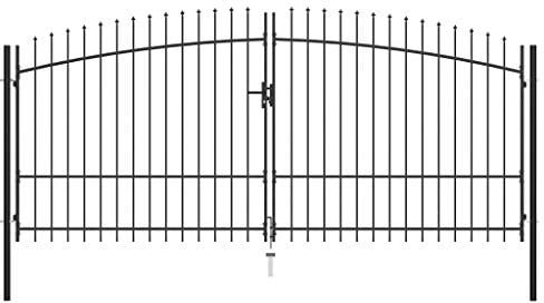 Festnight Metall Doppelflügel-Gartentor Doppeltor Zauntor Gartentür Zauntür mit Speerspitzen 400×175 cm