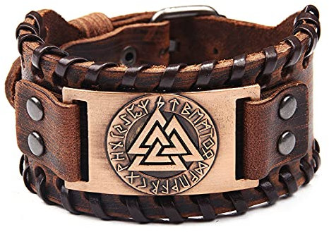 Thajaling Leder-Armband mit Aufschrift God All-Father Odin Valknut, Vintage-Stil, für Cosplay, Halloween, Braun, Leder