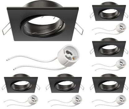 ledscom.de 6 Stück Deckeneinbaurahmen RIR Einbaurahmen schwarz matt eckig schwenkbar (LED/Halogen/GU10/MR16/PAR16/50mm) inkl. GU10 Fassung