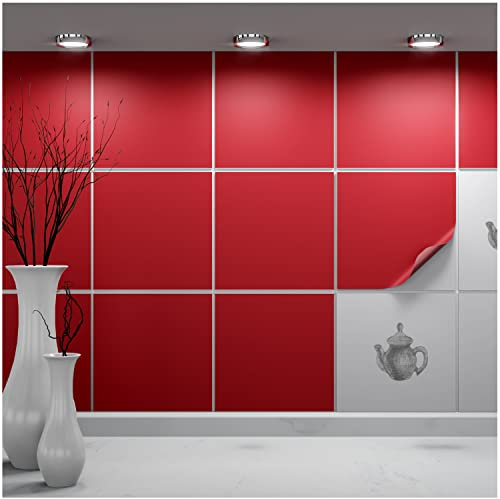 FoLIESEN - Adesivi per piastrelle 20x20 cm | Adesivi murali autoadesivi per bagno e cucina I Resistenti ai graffi e rimovibili | 6 Decalcomania per piastrelle, .:Rosso scuro opaco