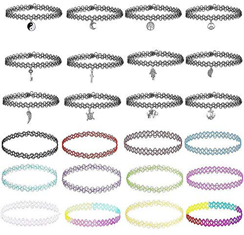 Choker Halskette,Henna Halskette Choker Gothic Tattoo Kette Mädchen Choker Stretch Choker Set (24 Stück)