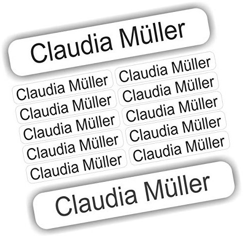 INDIGOS UG - Namensaufkleber Kinder Schule - 54 Namensschilder selbstklebend Mini - weiß - 40x6mm - Aufkleber selbst gestalten - personalisiert mit Wunschtext - für Kindergarten, Sport