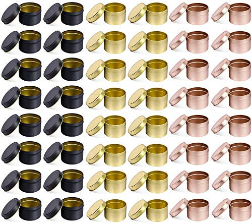 48 PCS 8 OZ latas con tapas decorativas de Metal redondo vela frascos a granel reutilizable vela contenedores de bricolaje arte manualidades suministros (8OZ,16PCS Black+16PCS Gold+16PCS RoseGold)