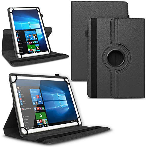 NAUC Universal Tablet Schutzhülle für 10 10.1 10.3 10.4 10.5 11 Zoll aus Kunstleder Hülle Tasche Standfunktion 360° Drehbar Schutz Cover Case, Farben:Schwarz