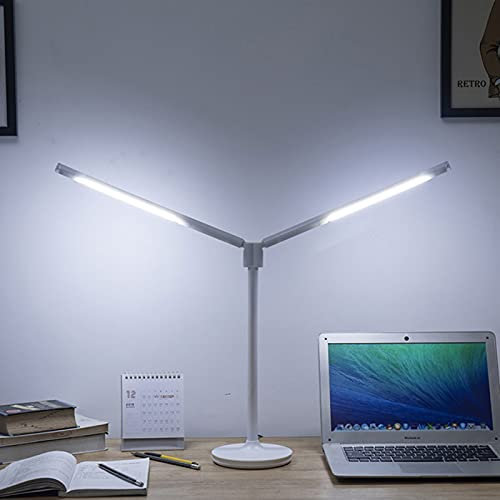 LED Lampe de Bureau Alimenté par Pile Sans Fil Lampe de Table Protection des Yeux Commande Tactile Dimmable Liseuse USB Rechargeable Angle D'éclairage Réglable pour Etudiant Bureau Travaux,Blanc