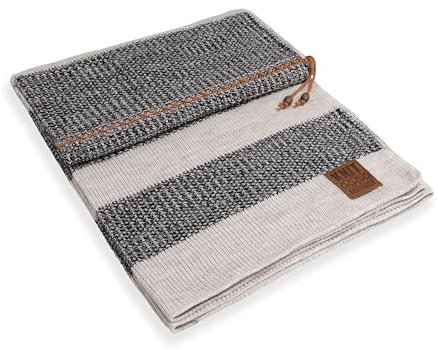 KNIT FACTORY - Roxx Plaid - Kuscheldecke für die Sofa - Wolldecke - Decke aus 30% Wolle und 70% Polyacryl - Beige/Schwarz - 130x160 cm