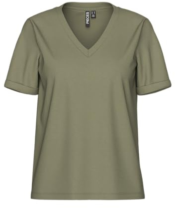 PIECES Damen Pcria Ss V-Neck Solid Tee Noos Bc,Deep Lichen Greens