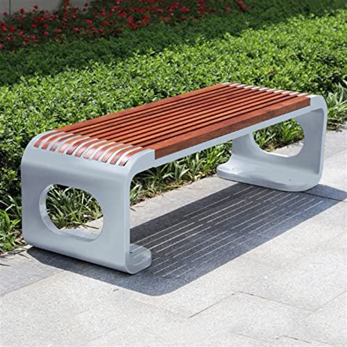 JKXWX Gartenbank Außenbank ohne Rückenlehne Edelstahl Rahmenbank Holz Sitzplatine Einfache Park Bank Durable Park Freizeitmöbel Außenbank (Color : C)