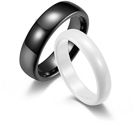 Beydodo Verlobungsringe Keramik, Partnerringe Paar Ringe Set, Schwarz Weiß Ringe Band Breit 4MM 6MM Damen Gr.60 (19.1) + Herren Gr.67 (21.3)