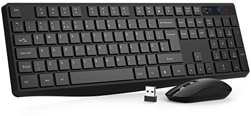 Wireless Keyboard and Mouse Set, Full Size Wireless Keyboard Ergonomic Design & Quiet USB Cordless Mouse Combo UK Layout, 12 Multimedia Shortcuts for Windows Computer PC Laptop Desktop,Black