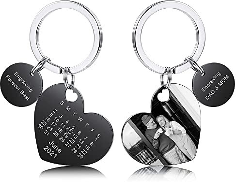 jewelora Personalisierter Foto-Leder-Schlüsselanhänger schlüsselring aus edelstahl Männer und Frauen Kalender Foto Name Geburtstag Liebe Hochzeitstag Geschenk
