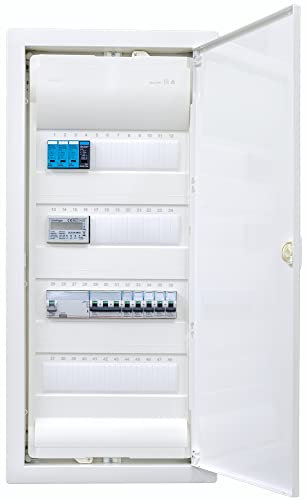 Hager VU48NC Répartiteur encastré avec compteur équipé de 4 rangées avec protection contre les surtensions I Prêt à brancher avec bornier I Équipement Legrand 1 x FI 4 broches + 1 x 3 broches + 5 x LS