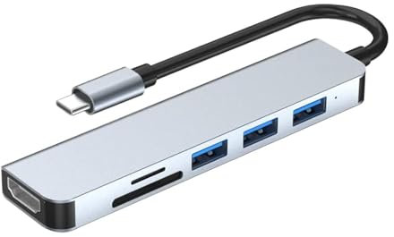 Tec-Digi USB C Hub Multiport Adapter 6 in 1 Portable Dongle 4K HDMI, 100W PD Power Delivery, 2 USB3.0 Ports,SD/Micro SD Card Reader Compatible MacBook Pro, Chromebook, Type C Devices, silver