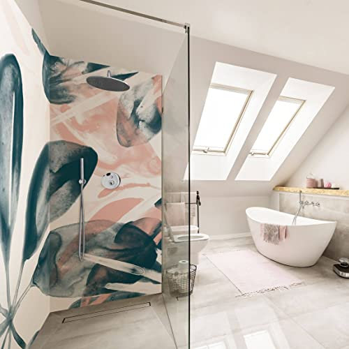 Bilderwelten Eck-Duschrückwand Folie 2x 200x100 cm Tropisches Orakel petrol I Bad-Rückwand Motiv fugenlose Wandverkleidung Dusche