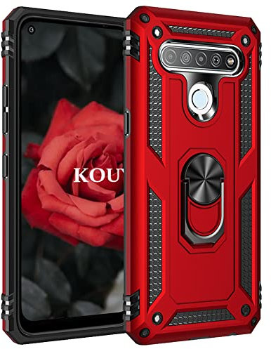 KOUYI Kompatibel mit LG K61/LG Q61/LG Q630 Hülle, Handyhülle Cover TPU Magnetische Bumper Stoßdämpfung Schutzhülle Stoßfest Cover Case mit 360 Grad Drehbar Ringhalter für LG K61/LG Q61/ Q630 (Rot)