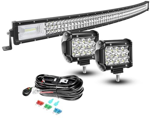 AUXTINGS LED Zusatzscheinwerfer Scheinwerfer mit 3 Reihen 132 cm 675W LED Nebelscheinwerfer gebogen, 10cm led arbeitsscheinwerfer für Geländewagen ATV AWD SUV 4x4 Pickup, 12V 24V wasserdicht