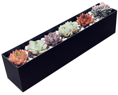 PSOIRGCNH - Maceta moderna de metal, maceta rectangular para interior, macetas para alféizar de ventana de 40,6 cm, maceta para mesa o ventana, maceta de hierbas (1 unidad, pequeña, color negro)