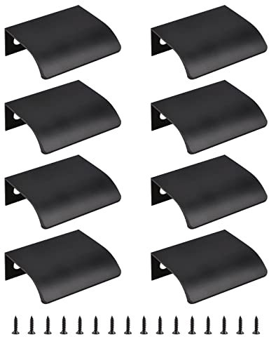 MOROBOR Schwarzer Mini-Fingerkantenzug, 8 Stück, verdeckter Griff, moderner Stil, Schubladengriff, radiale Kanten, Aluminiumlegierung, unsichtbare Kleiderschrankknöpfe für Schrank, Schubladen, 50 mm