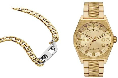 Diesel Herren-Edelstahl-Quarz-Dreizeigeruhr und Schmuck-Set