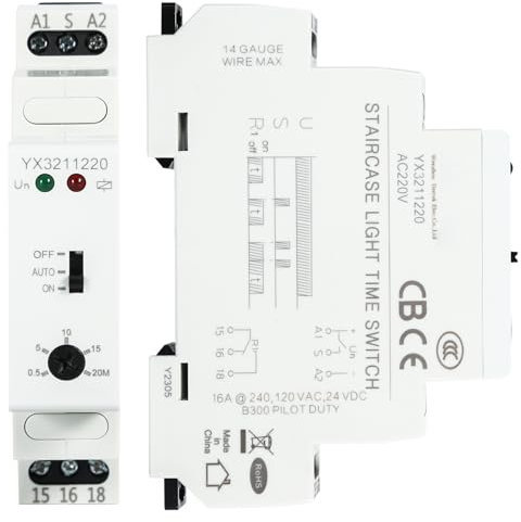 Interruptor Temporizador,Jadeshay 0,5-20 Minutos Temporizador para luz de Escalera 220VAC 16A Interruptor de Tiempo Electrónico Escalera Interruptor de luz Control de iluminación Temporizador