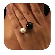 HUASAI Pearl Ring for Women Freshwater Gold Pearl Ring Stackable Pearl Beaded Ring Open Adjustable Boho Vintage Pearl Thumb Midi Pinky Knuckle Rings Wedding Rings Jewelry Gifts for Brides
