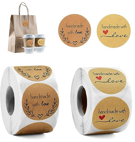 DOUSELLA 1000 Pz Etichette Adesive Personalizzate Rotonde Adesivi di Carta Kraft Etichette Adesive Cucina Vuoti Fai-da-Te Autoadesive per Bottiglie di Vetro, Vaso per Marmellate - Marrone, 3,8 CM