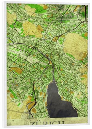 artboxONE Poster mit weißem Rahmen 18x13 cm Städte/Zürich Zürich Vintage City Map - Bild Stadt zürich